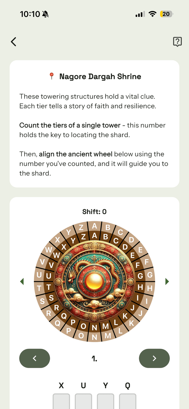 Mobile app showing Amazing Race-style adventure